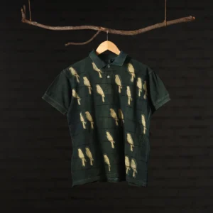 green bindaas natural dyed art block print unisex polo collar t shirt